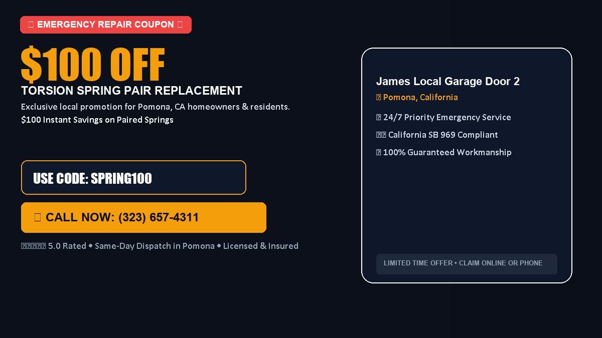 James Local Garage Door $100 OFF Dual Torsion Spring Replacement in Pomona, CA